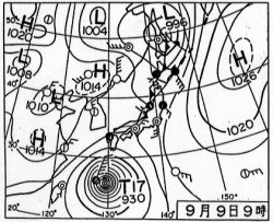 9月9日9時では、前線が本州付近にかかり、台風が九州の南西海上にあった。岐阜県には南からのあたたかく湿った空気が吹いていた。